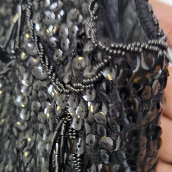 Vintage Sz Small Hand Beaded 100% Wool Boat Neck Whimsical Black Sequin Blouse - Picture 13 of 15